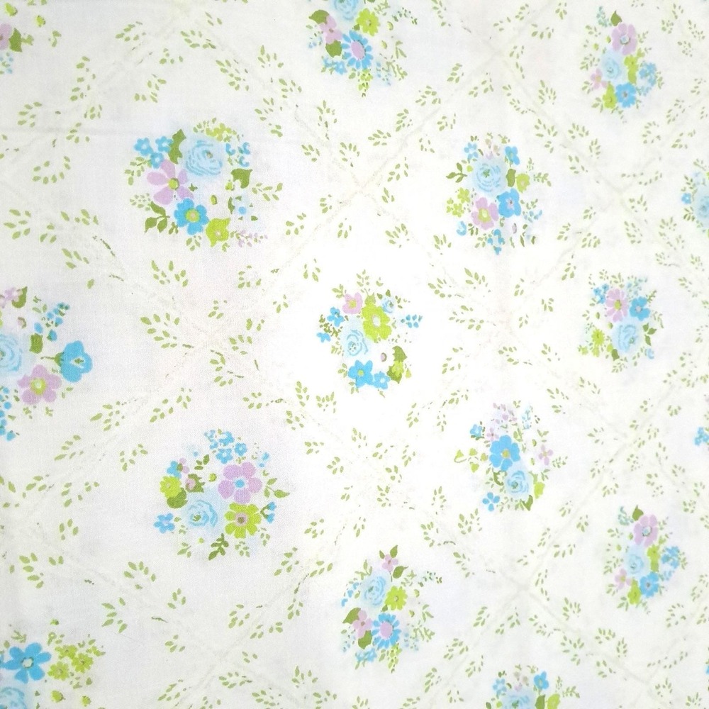 Cannon Monticello Flat Bed Sheet Twin White Blue Floral Vintage No Iron Muslin